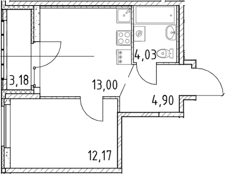 1-комнатная квартира 34.1 м², 13/23 эт., ЖК «Город Первых»
